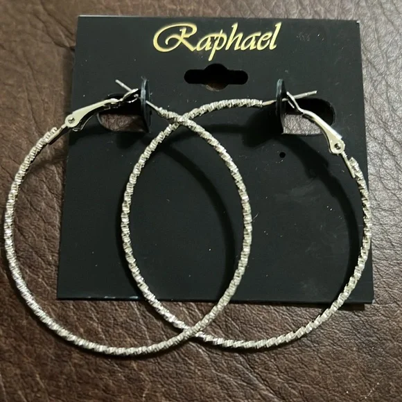 3/$18 Raphael Silver Textured Hoop Pierced Earrings - 2” Long - Lot 459 - Picture 3 of 4